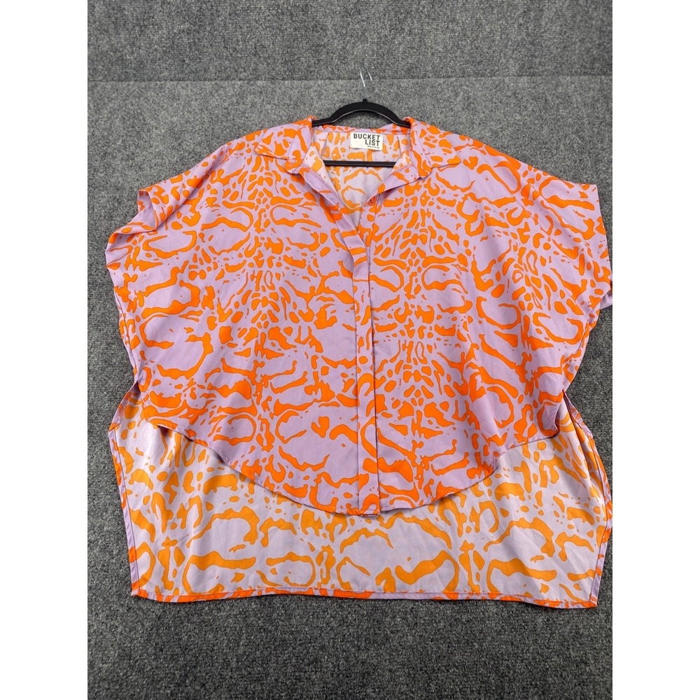 Bucket List Abstract Animal Print Blouse Womens XL Purple Orange High Low Top
